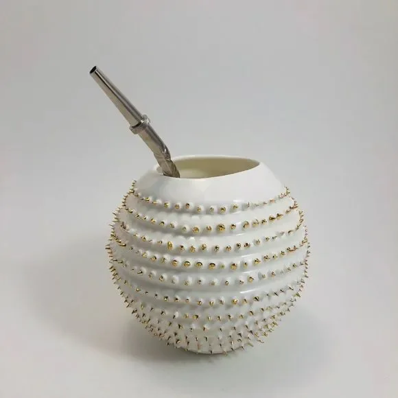 New Handmade Ceramic Yerba Mate Gourd with Straw - Picture 1 of 4